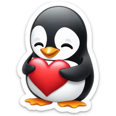 Penguin hugging a heart sticker
