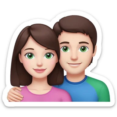 pink polaroid photo of a couple thats white with brunette hair blue and green eyes sticker