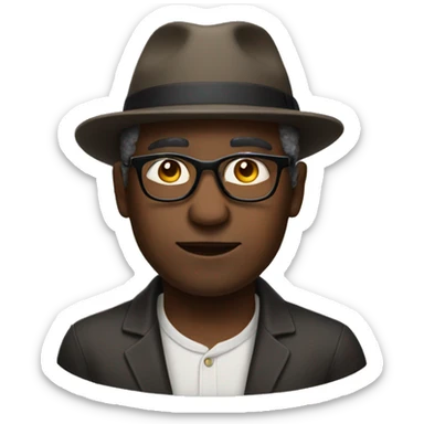 Black middle age man with glasses taking his Hat off  sticker