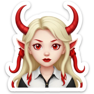 a long-haired devil girl with shirt sticker