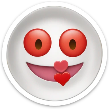 plate with a red heart with eyes drawn on it like “comme de garçons” sticker