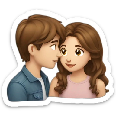 Girl with brown hair kissing young guy with brown hair  sticker