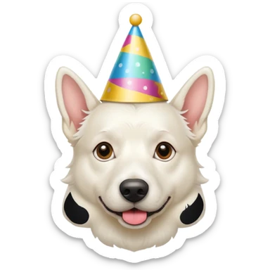 A White belgian dog wearing a party hat.   sticker