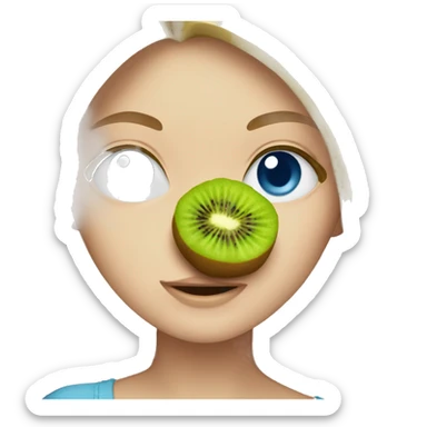 blonde white girl blue eyes eating a kiwi sticker