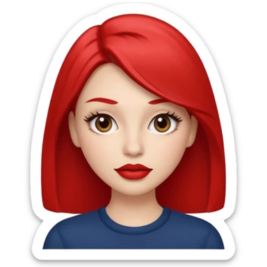 in the style of apple IOS emojis, give me a girly whole person emoji, with big red lips and eyelashes, and hour-glass curvy frame in a neutral pose sticker