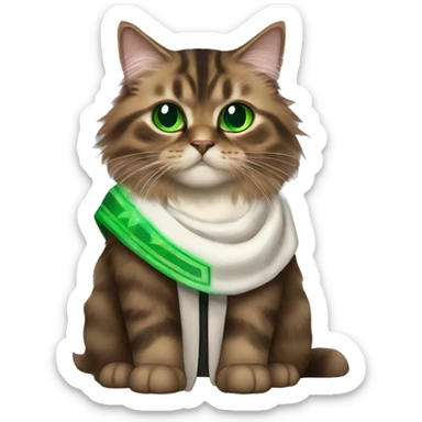 Brown and black Siberian cat with green eyes dressed as obi wan kenobi sticker