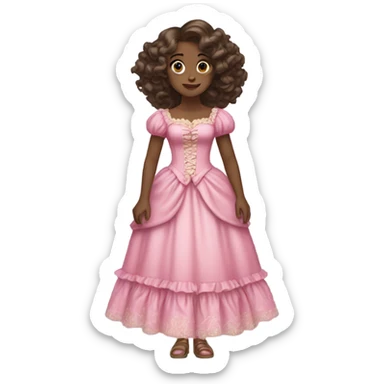 a black brownskin girl standing wearing a rococo dress pink with the hairstyle of wavy long hair sticker