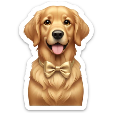 Golden Retriever wearing a bow sticker