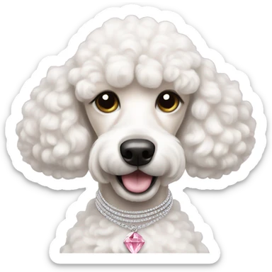 White poodle dog wearing a pink diamond necklace sticker
