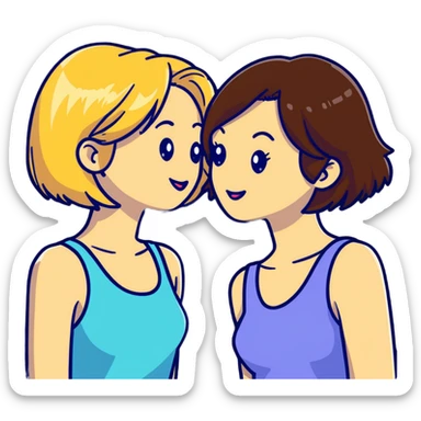 Two women flirting, one with short brown hair and the other with long blonde hair sticker