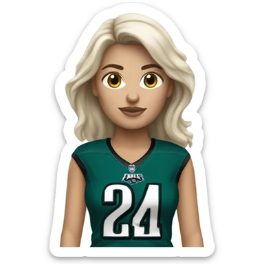  White female brunette wearing Philadelphia Eagles jersey sticker