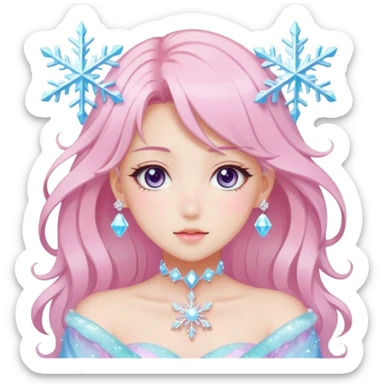 Gorgeous Beautiful Anime-Pastel-Lady with crystals and snowflakes and glitters aesthetic sticker