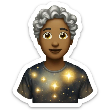 Person wearing t shirt filled with vintage detailed baroque sparkling swirls golden stars galaxies celestial sticker