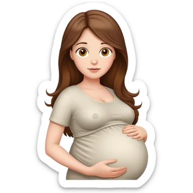 Pregnant woman with long brown hair and hazel eyes. Big belly sticker