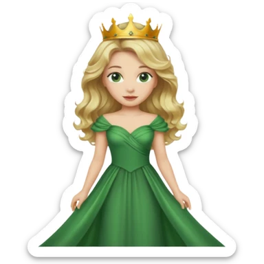 Queen, blonde wavy hair, green eyes, long green dress sticker