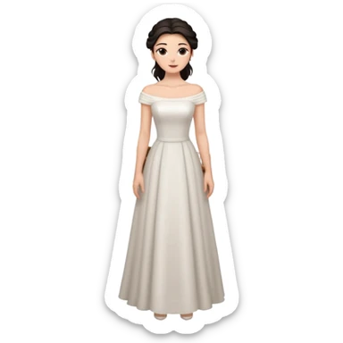 Chica blanca ,ojos marrones, vesti novia ajustado largo, escote barco cuerpo entero ,pelo muy largo moreno y recogido sticker
