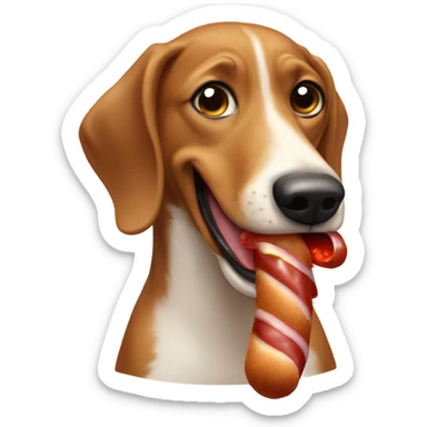 perro salchicha con capucha comiendo una salchicha  sticker