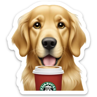 Golden retriever with Starbucks sticker