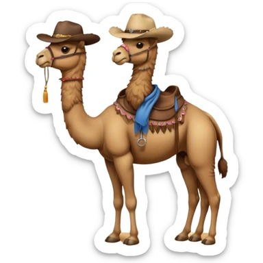 A full body camel with a cowboy hat and without the person on him sticker