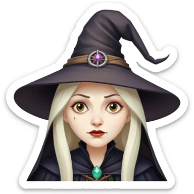 Baba Yaga sorceress woman, classic witch hat, mysterious expression sticker