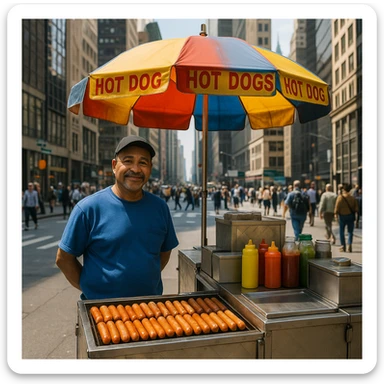 hotdog seller in New York with cart sticker