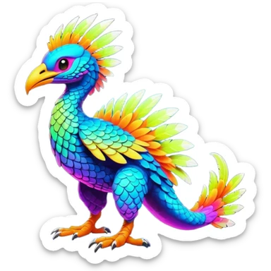 Exotic Tropical futuristic lush warm-colored neon-colored Fakémon-Trico-creature (full body) sticker