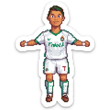 Christiano Ronaldo celebrating a goal, classic football kit, pixelated details sticker