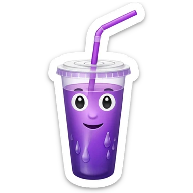 styrofoam cup with purple liquid and a straw sticker