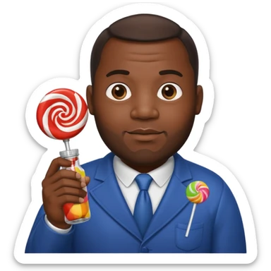 Big black man hold a bottle and a lollipop sticker