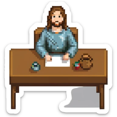 Jesus sitting at a table sticker