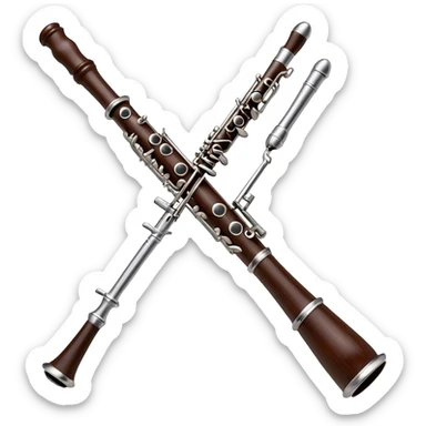 Cinematic Realistic Oboe, slender and elegant dark wood body, silver-plated keys catching soft highlights, delicate reed resting at the top, glowing with refined and classical beauty. sticker