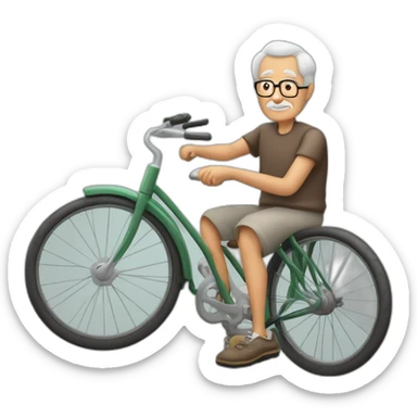 Abuelo muy gordo. sin barba. con una boina en la cabeza. pedaleando con una bicicleta antigua. con cara de cansado. sticker