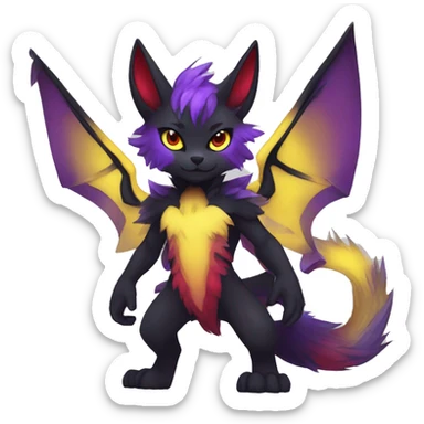 Anthro-Edgy-Cool-Black-Purple-Red-Yellow-Contrast-Colors-Fantasy-Fur-Sona-Chibi-Shiny-Fakémon-Hybrid full body sticker