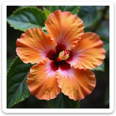 realistic orange and pink hibiscus flower, macro photography style sticker