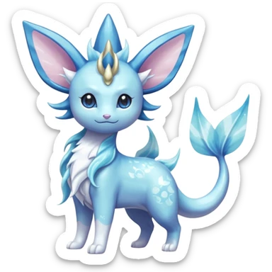 Magical pastel divine royal wealthy realistic beautiful pretty shiny glittery Suicune-Vaporeon-Primarina-Amaura-Pokémon-Fakémon-fusion, full body sticker