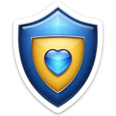 Make the shield border look metallic, and the center part deep blue and shiny like glass, no symbols, no sword, in apple emoji style. sticker