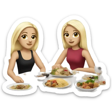 White Girl with black hair sitting at dinner with two blonde friends sticker