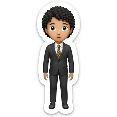 Young man, brown skin, black curly hair, tailored trousers, suit jacket, and tie, portrait

 sticker