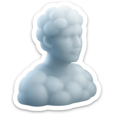 person looking straight, made entirely of white fluffy convex clouds, shoulder up, matte glass style, no background sticker
