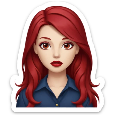 Chappell Roan with long dark red hair, makeup sticker