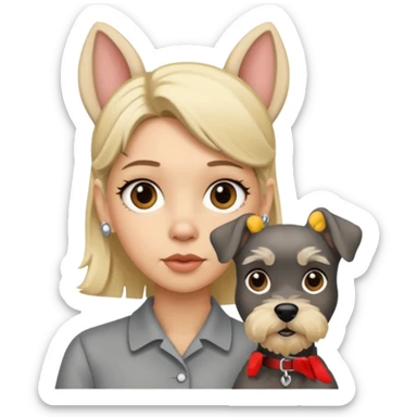 Schnauzer con orejas levantadas y mujer güera sticker