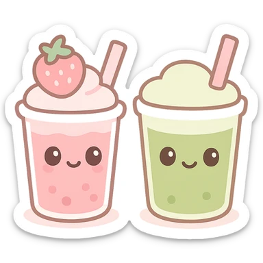playful and cute strawberry and matcha drink together sticker