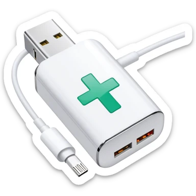 USB-C plug that says 'healthcare' sticker