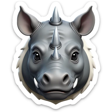 cinematic-noble--rhinoceros-portrait-emoji,slate-grey-hide--poised-and-regal,-with-a-massive,-powerful-build-and-a-thick, -deep-set-soulful-piercing-eyes,-simplified-yet-sharp-and-sophisticated-features,-highly-detailed,-large-black-eyes, zoomed out showing shoulders, large white horn  sticker