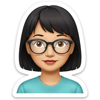 filipino woman black hair in one pony tail with straight bangs and big glasses, 60 yr old

 sticker