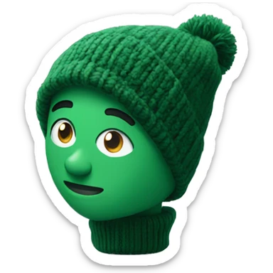 Green cozy knitted winter beanie on its own sticker