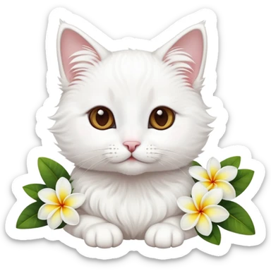 A cute  little white cat and frangipani sticker