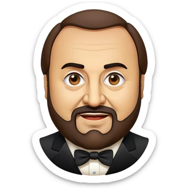 Cinematic Realistic Luciano Pavarotti Portrait Emoji, depicted as a charismatic operatic tenor with expressive eyes and commanding stage presence, rendered with rich elegant textures and warm theatrical lighting that captures his timeless vocal brilliance. sticker