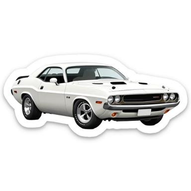 Solid white 1971 Dodge Challenger, three-quarter view, all white exterior, no decorations, clean minimalist design, iconic muscle car shape, iOS emoji style sticker