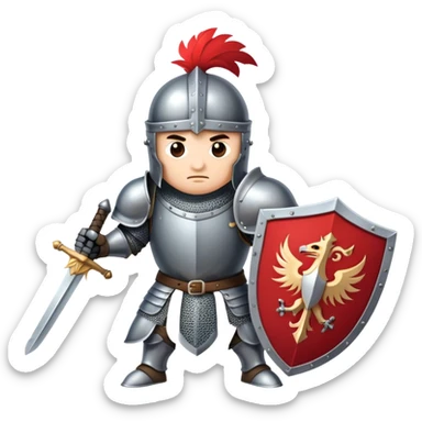 medieval knight in full armour fighting with a huge feather his sword sticker